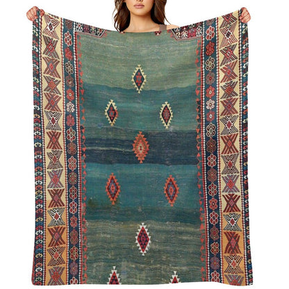 Sivas Antique Turkish Niche Kilim Print Throw Blanket