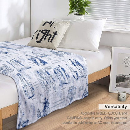 Pride And Prejudice Blue Toile Illustrations Quotes Pattern Throw Blanket