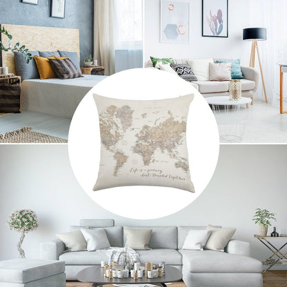 Life Is A Jouney Best Travelled Together, World Map, Abey Linen Throw Pillow Cover