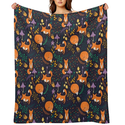 Foxes in The Magic Forest Throw Blanket