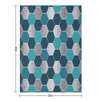 Metal Silver And Teal Geometric Hexagon Pattern Throw Blanket
