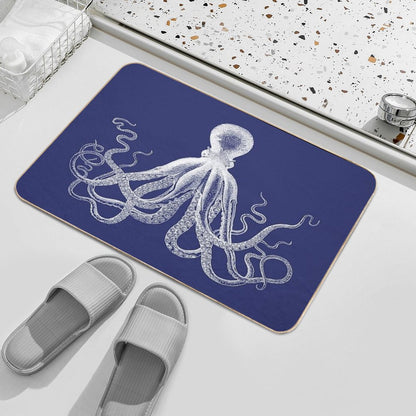 Octopus  Vintage Octopus  Tentacles  Sea Creatures  Nautical  Ocean  Sea  Beach  Navy Blue And White Bath Mat