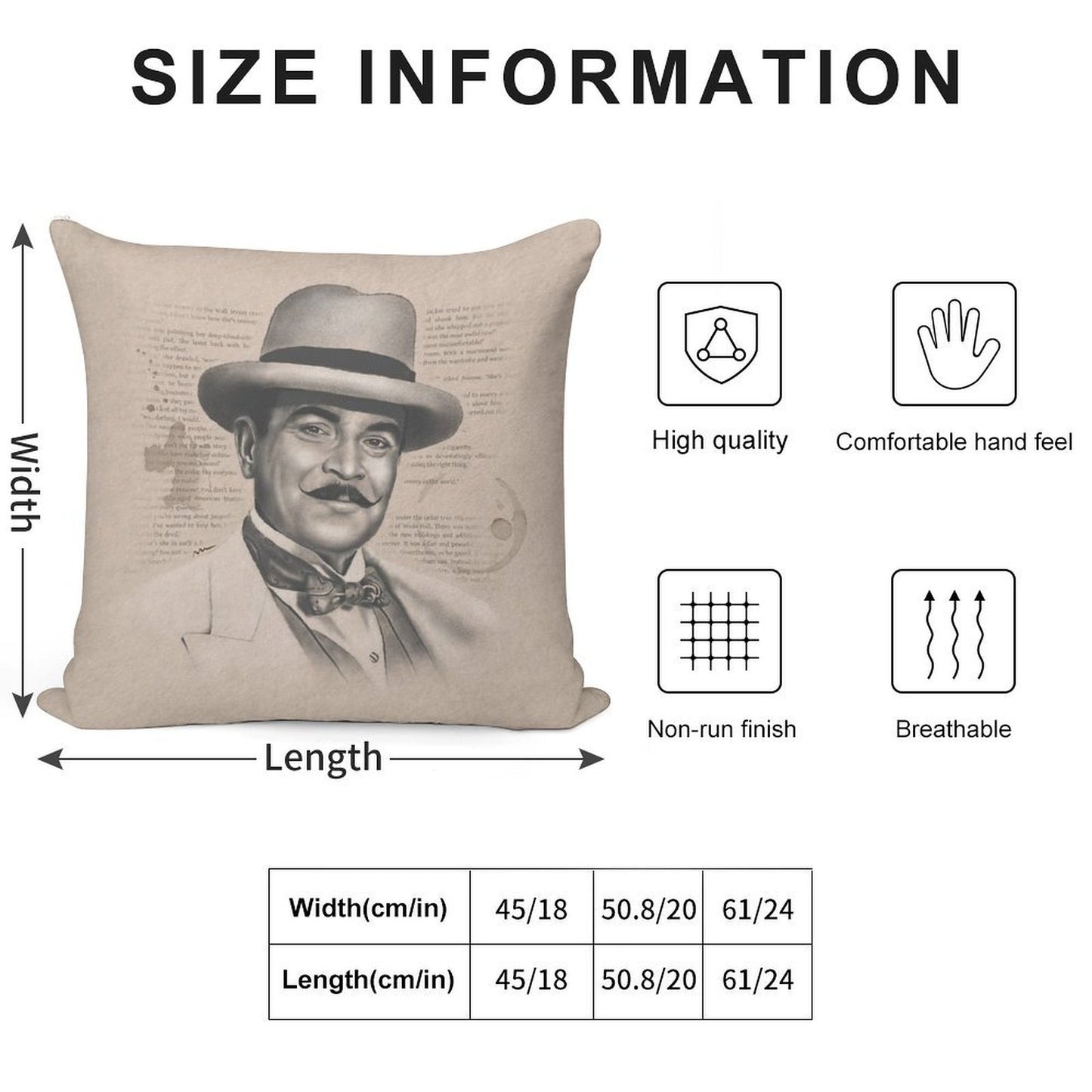 Hercule Poirot Soft Fade-Resistant Throw Pillow