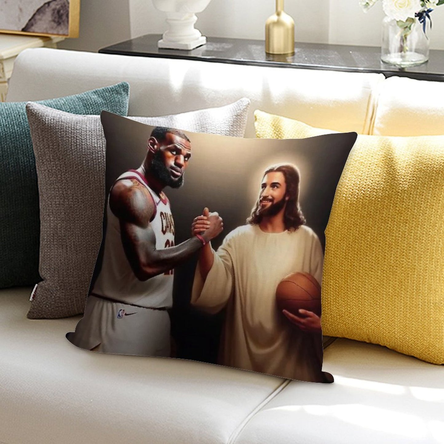 Lebron James + Jesus Soft Shrink-Resistant Throw Pillow