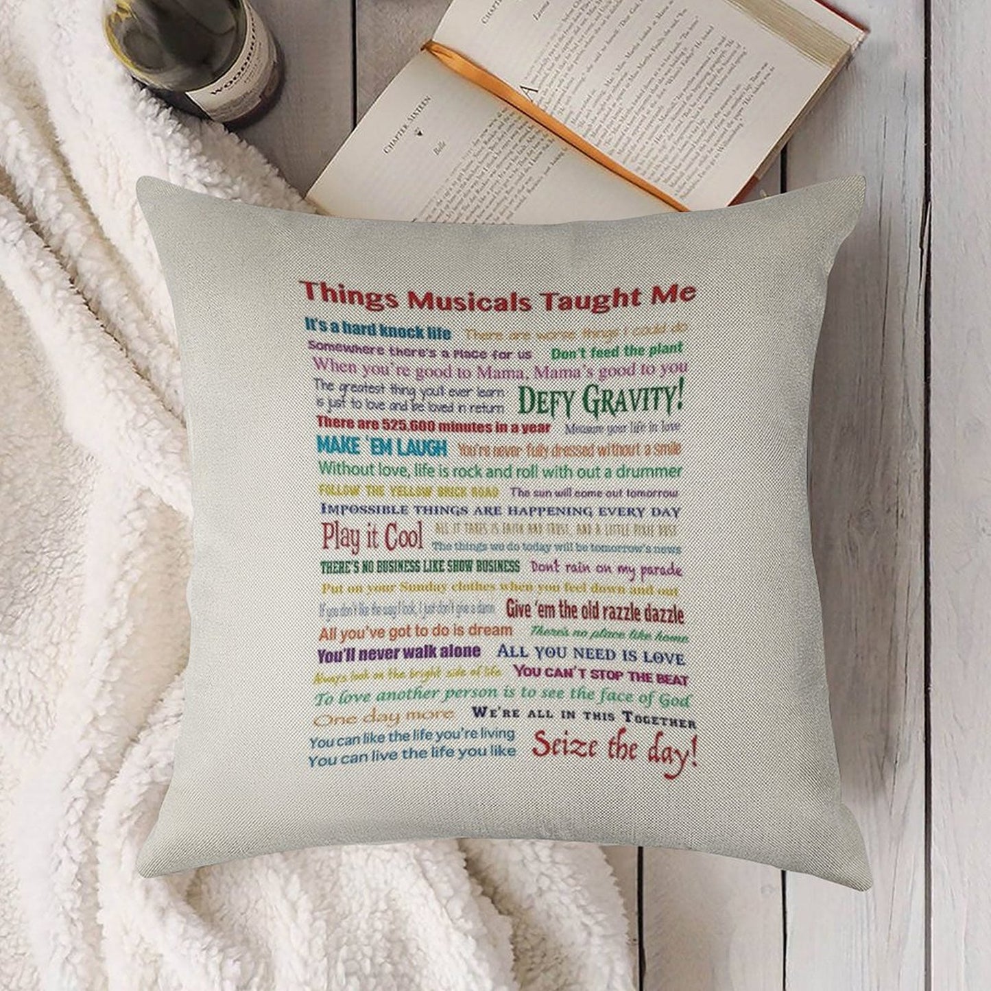 Things Musicals Taught Me Linen Throw Pillow Cover