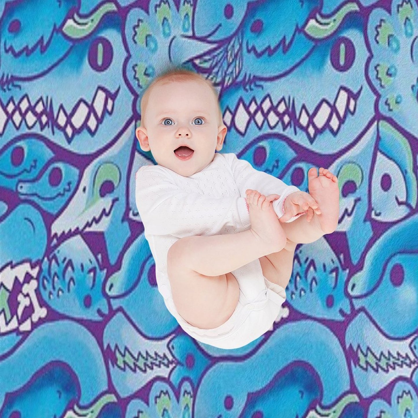 Dinosaur Pattern in Blue Throw Blanket