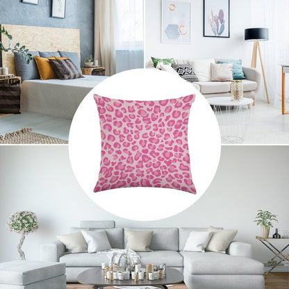 Pink Leopard Print Linen Throw Pillow Cover