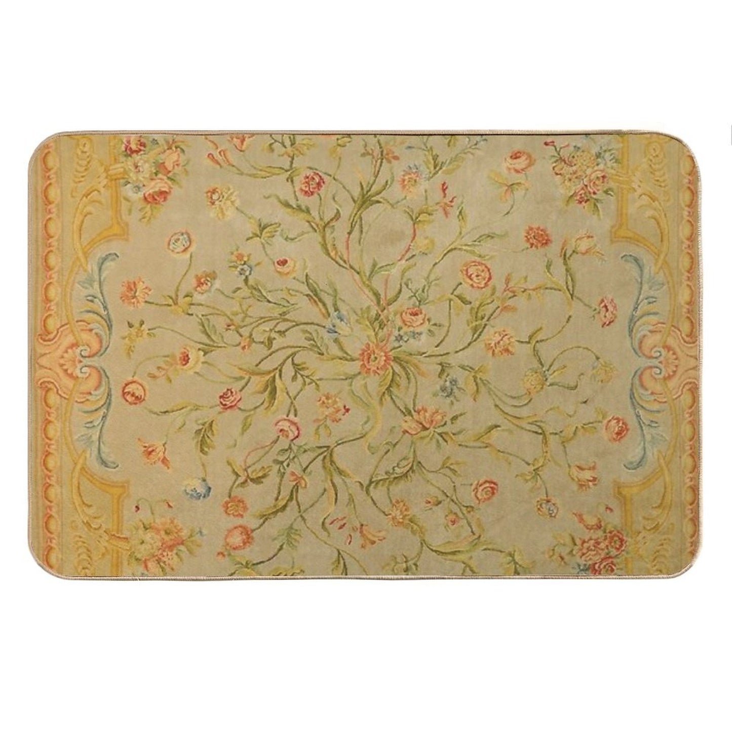 Floral Savonnerie 19th Century Authentic Colorful Picture of A Rose Tulip And Greenery Rug Bath Mat