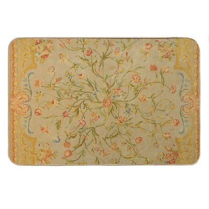 Floral Savonnerie 19th Century Authentic Colorful Picture of A Rose Tulip And Greenery Rug Bath Mat