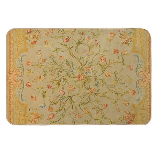 Floral Savonnerie 19th Century Authentic Colorful Picture of A Rose Tulip And Greenery Rug Bath Mat