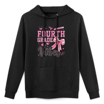 4th Fourth Grade Vibes Back To School Coquette Teacher Girl Breathable Fabric Hoodie