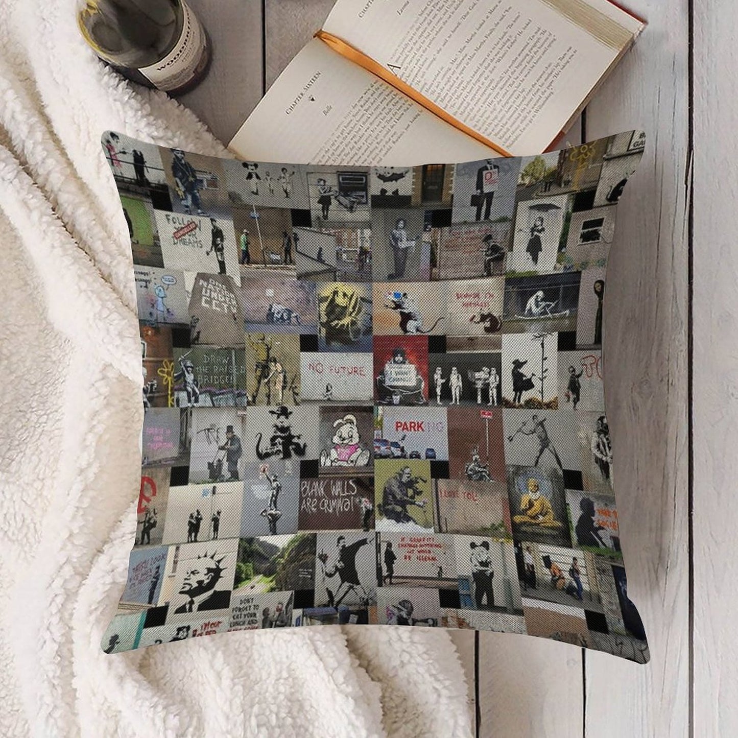 Banksy Linen Throw Pillow Cover
