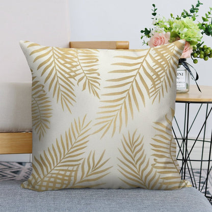 Gold Palm Leaves Linen Throw Pillow Cover
