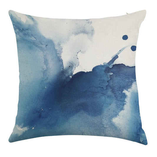 Indigo Blue Sea, Abstract Ink Painting Linen Throw Pillow Cover