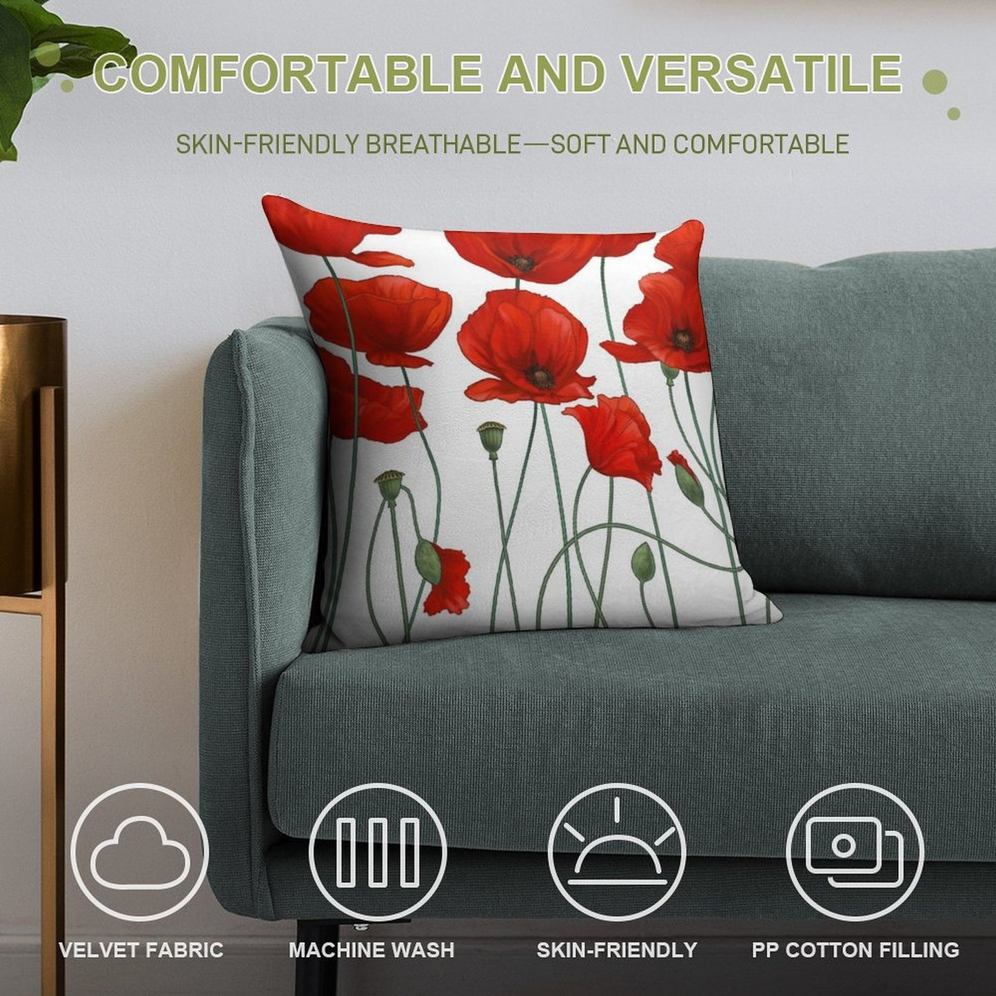 Poppy Stems. Soft Anti-Pilling Throw Pillow