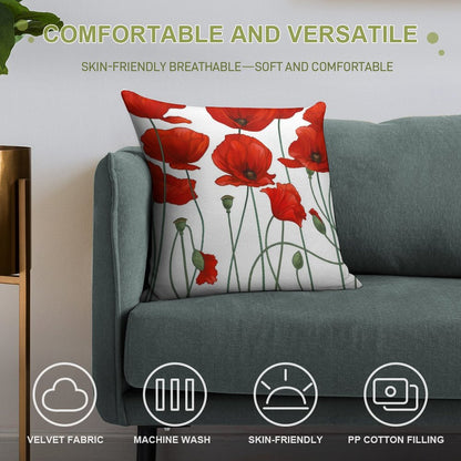 Poppy Stems. Soft Anti-Pilling Throw Pillow