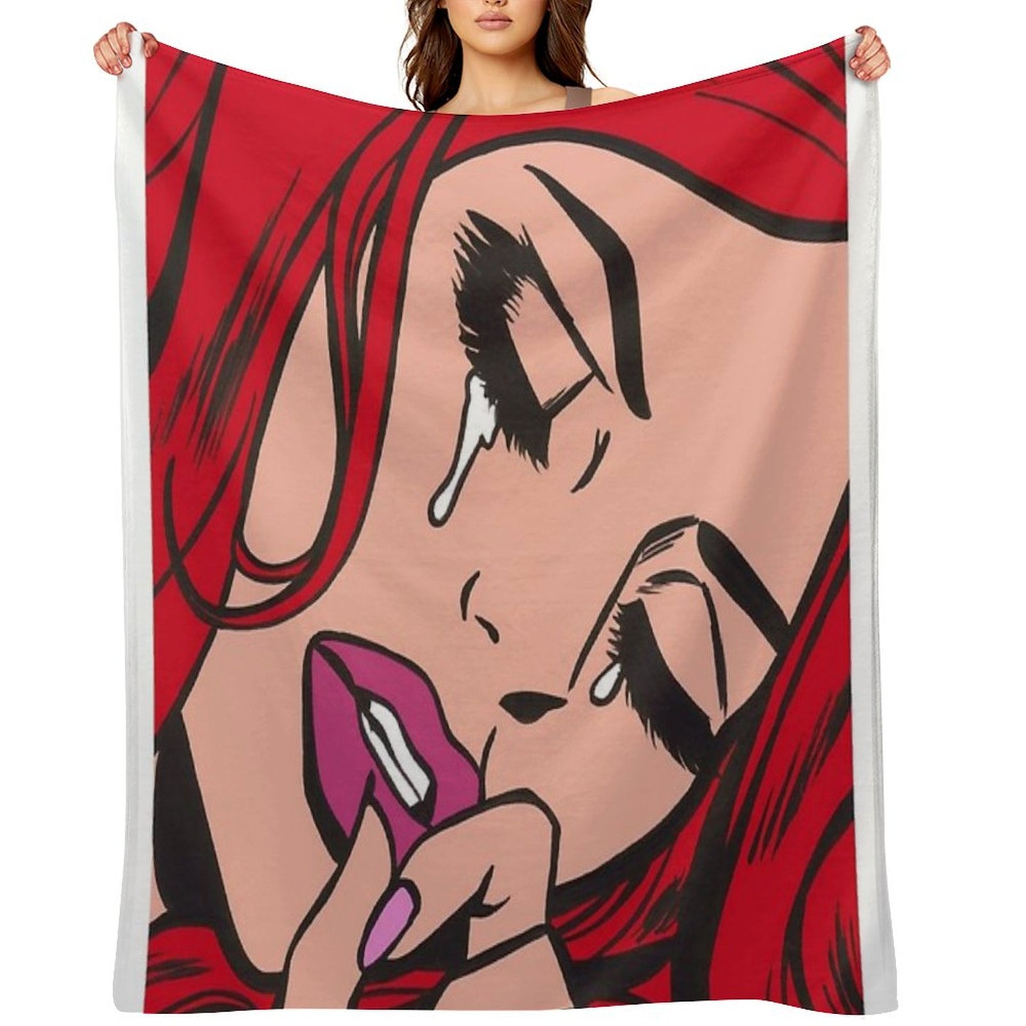 Red Crying Comic Girl Throw Blanket