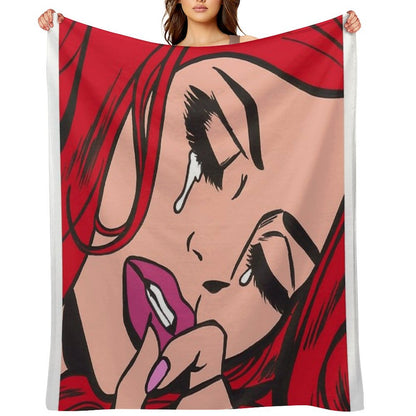 Red Crying Comic Girl Throw Blanket