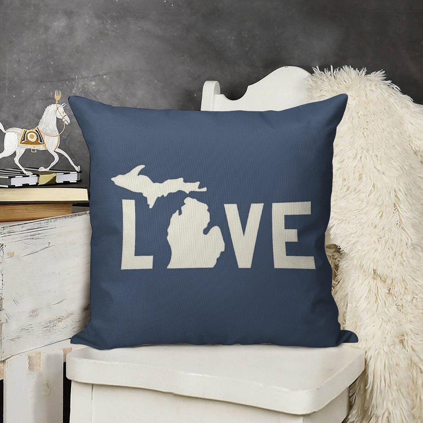 Michigan Love - All White Linen Throw Pillow Cover