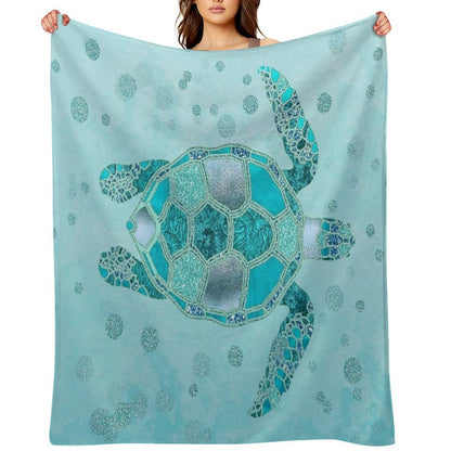 Glamour Aqua Turquoise Turtle Underwater Scenery Throw Blanket