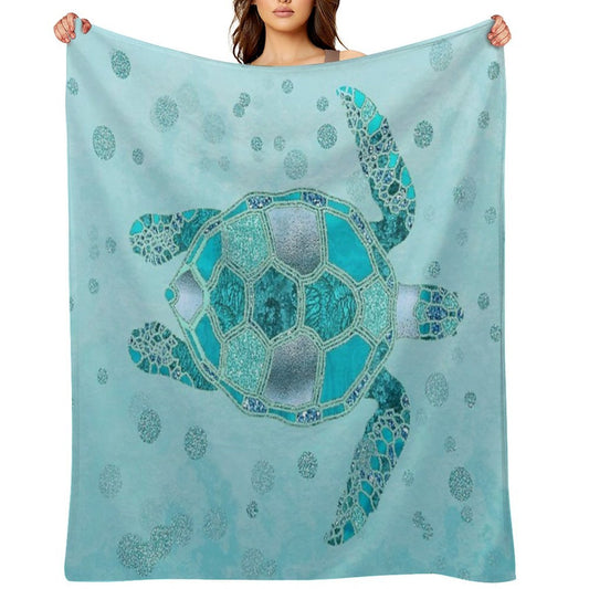 Glamour Aqua Turquoise Turtle Underwater Scenery Throw Blanket
