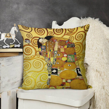 Gustav Klimt The Embrace Linen Throw Pillow Cover