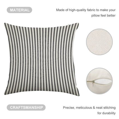 Old Fashioned Ticking Stripes Black And White Linen Throw Pillow Cover
