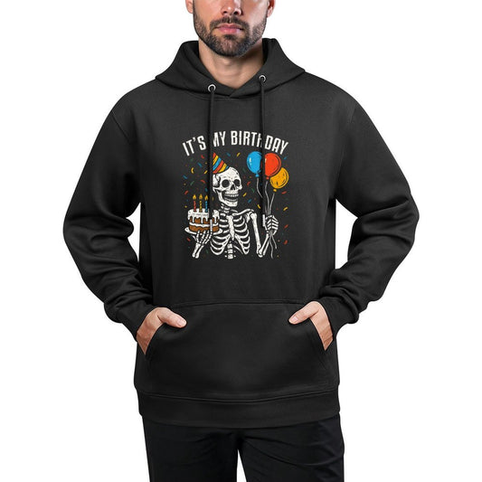 Its My Birthday Skeleton Spooky Halloween Birthday Party Kangaroo Pocket Hoodie