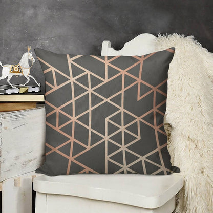 Rose Gold And Gray Geometric Pattern Linen Throw Pillow Cover