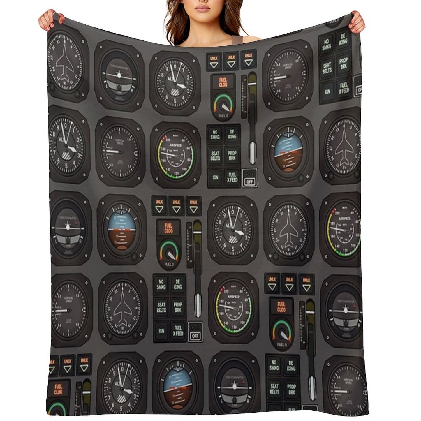 Pilot Flight Instruments Throw Blanket