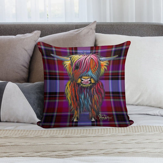 SCoTTiSH HiGHLaND CoW ' TaRTaN BRaVe ONe ' by SHiRLeY MacARTHuR Soft Ultra-Soft Texture Throw Pillow
