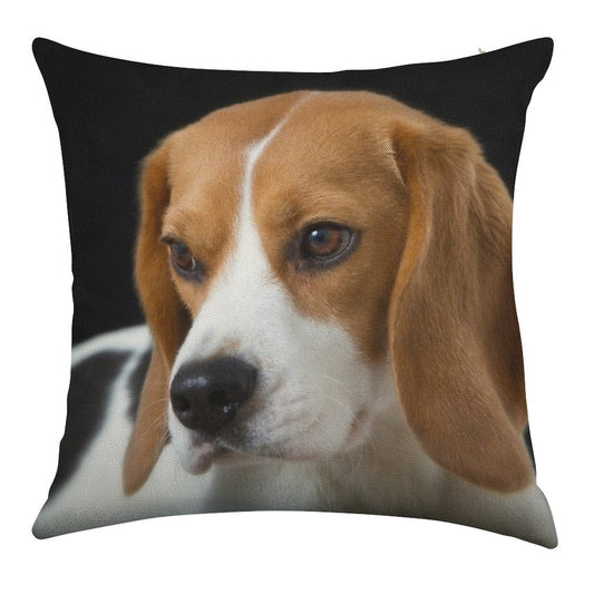 Beagle on The Black Linen Throw Pillow Cover