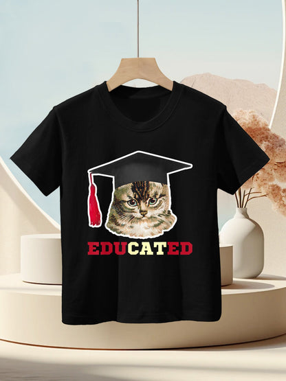 Educated Cat in Graduation Cap Funny Grad Gift Kids T-Shirt