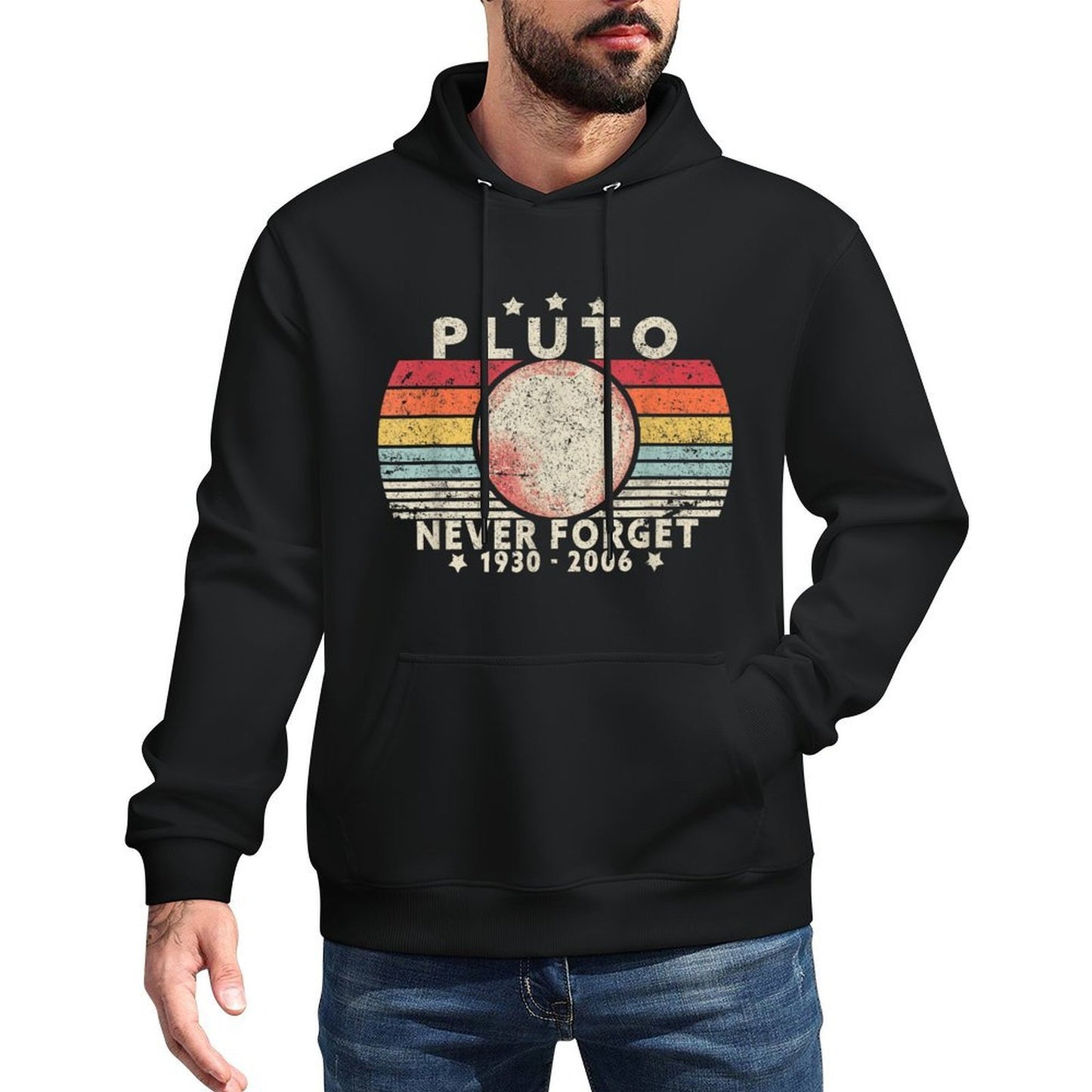 Never Forget Pluto. Retro Style Funny Space Science Layering Staple Hoodie