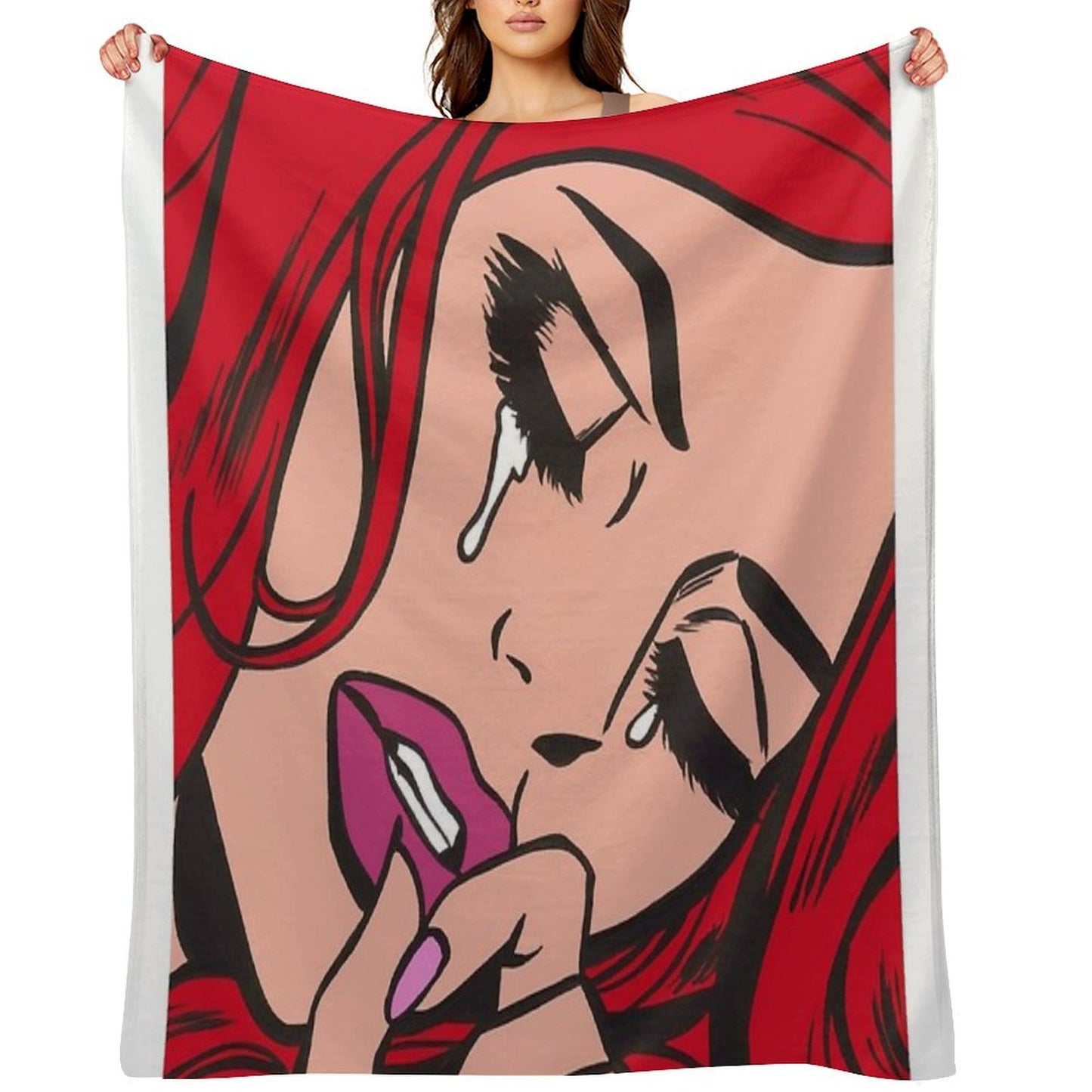 Red Crying Comic Girl Throw Blanket