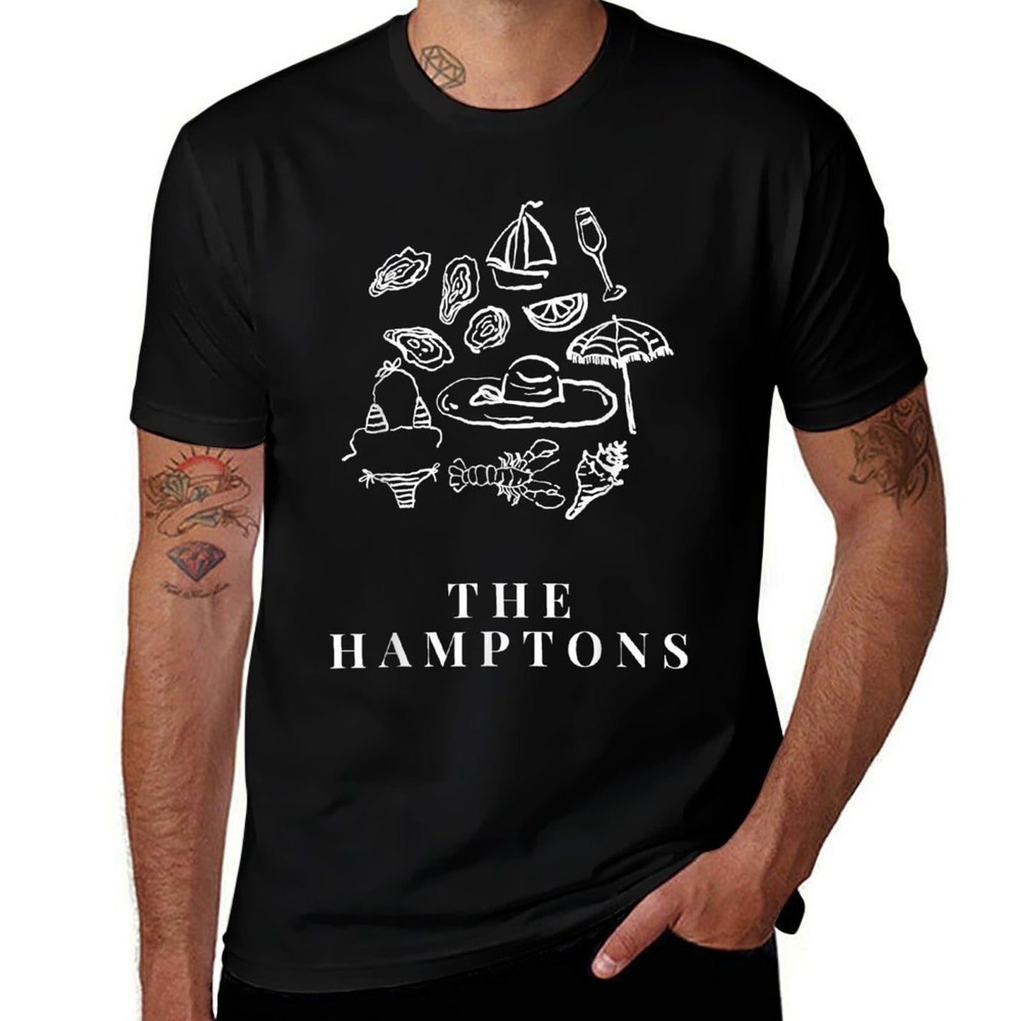 The Hamptons NY Trendy Summer Beach Aesthetic  Rolled Sleeves T-Shirt