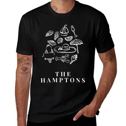 The Hamptons NY Trendy Summer Beach Aesthetic  Rolled Sleeves T-Shirt