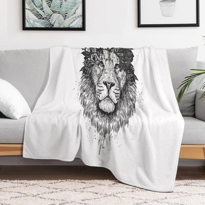 Floral Lion (bw) Throw Blanket