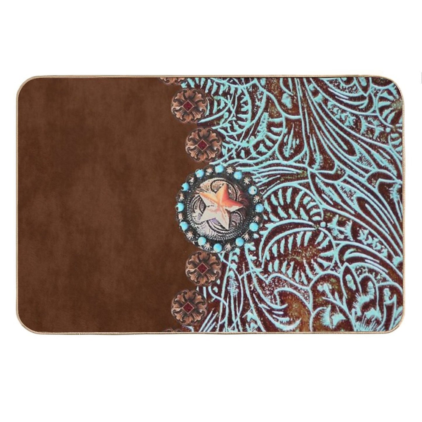 Primitive Cowboy Cowgirl Western Country Brown Turquoise Bath Mat