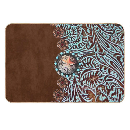 Primitive Cowboy Cowgirl Western Country Brown Turquoise Bath Mat