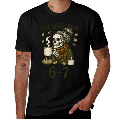 Funny 67 Skeleton Messy Bun Womens Fall Autumn Six Seven  Slim-fit Cut T-Shirt