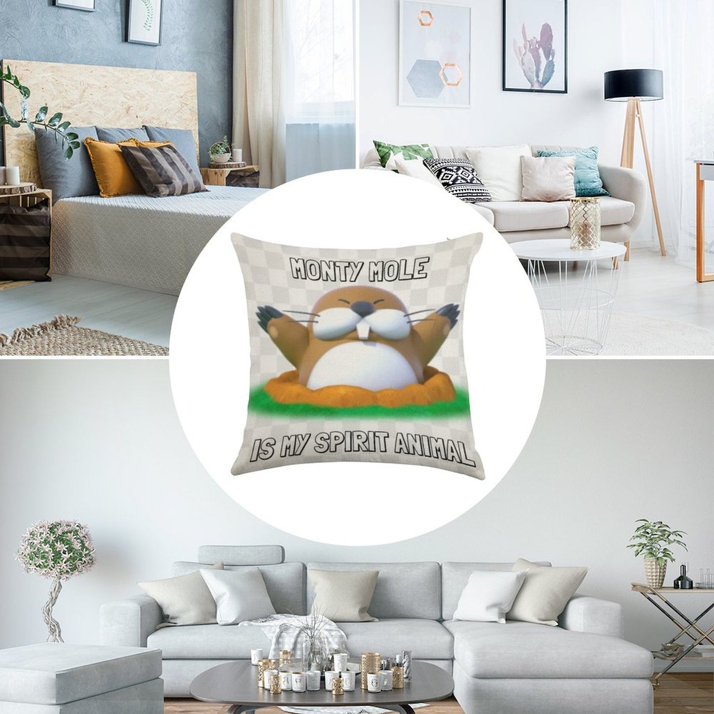 Monty Mole Is My Spirit Animal Linen Throw Pillow Cover