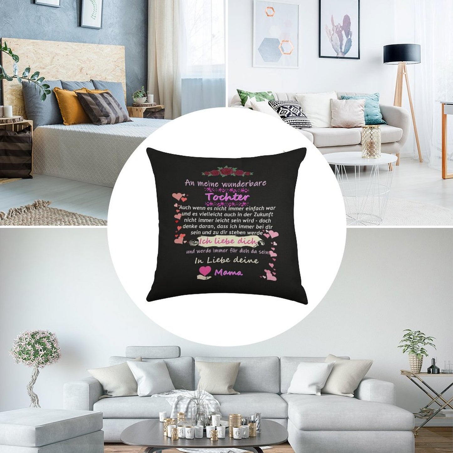 Wonderful Daughter-mother Saying Linen Throw Pillow Cover
