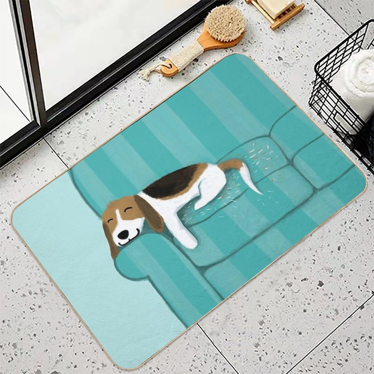 Happy Couch Dog  Cute Beagle Bath Mat
