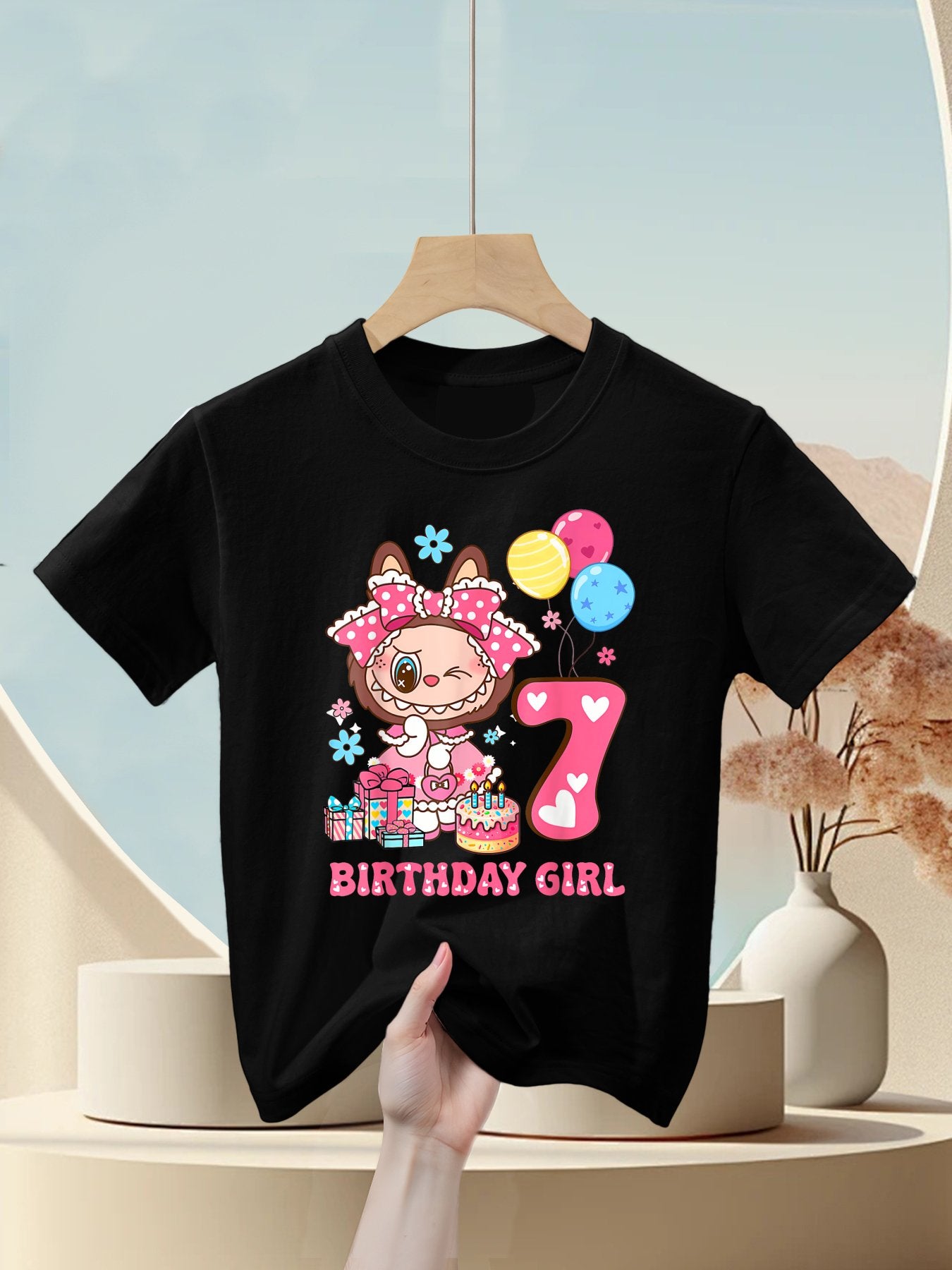7th Birthday Girls Kidsns Funny Labubu Kids T-Shirt