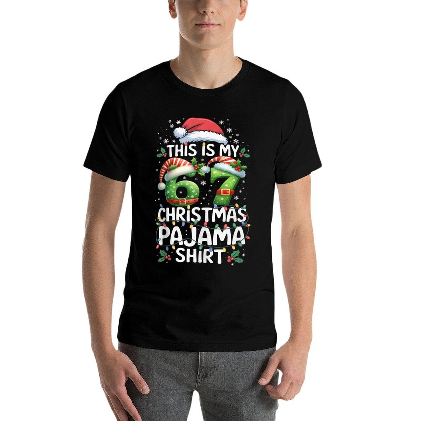 Funny 67 Christmas Pajamas Six Seven Meme Brainrot  Summer-ready Fabric T-Shirt