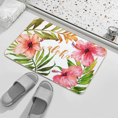 Aloha Tropical Hawaiian Floral Watercolor Bath Mat