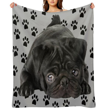 Adorable Black Pug Throw Blanket