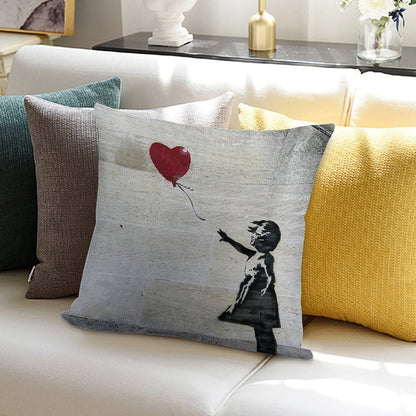 Banksy's Girl with A Red Balloon Soft Washable Throw Pillow