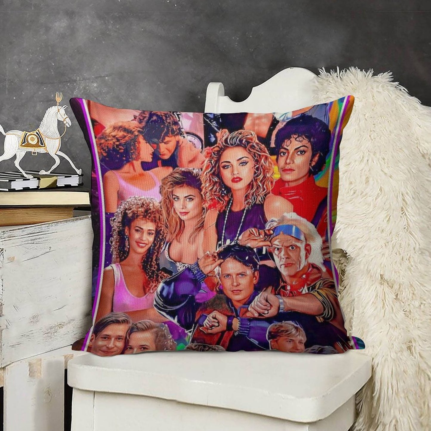 80s Tribute Linen Throw Pillow Cover